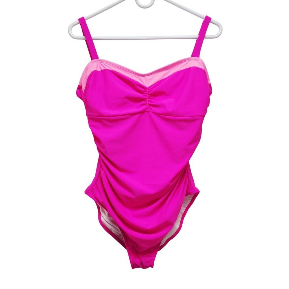Hot Pink One-Piece Swimsuit  Adjustable Straps Sweetheart Neckline Womens Size L